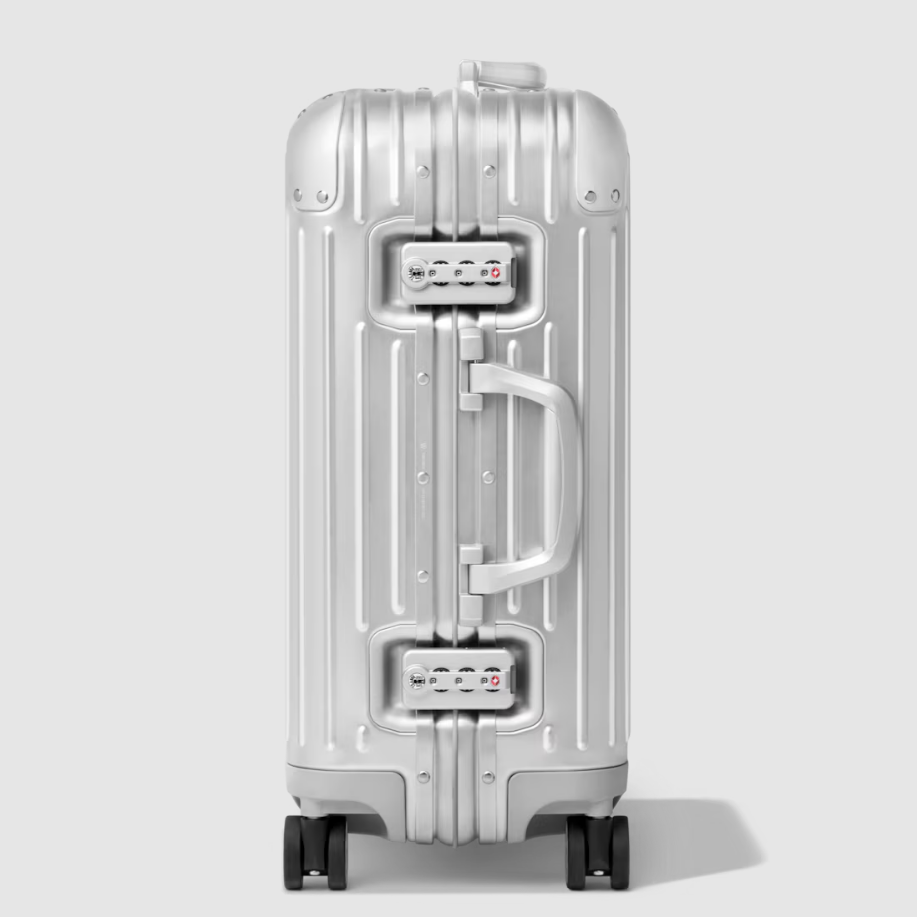 Side profile of the RIMOWA Original Cabin showing the TSA locks and carry handle